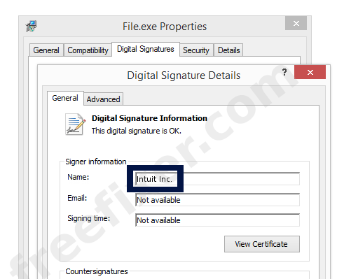 Screenshot of the Intuit Inc. certificate